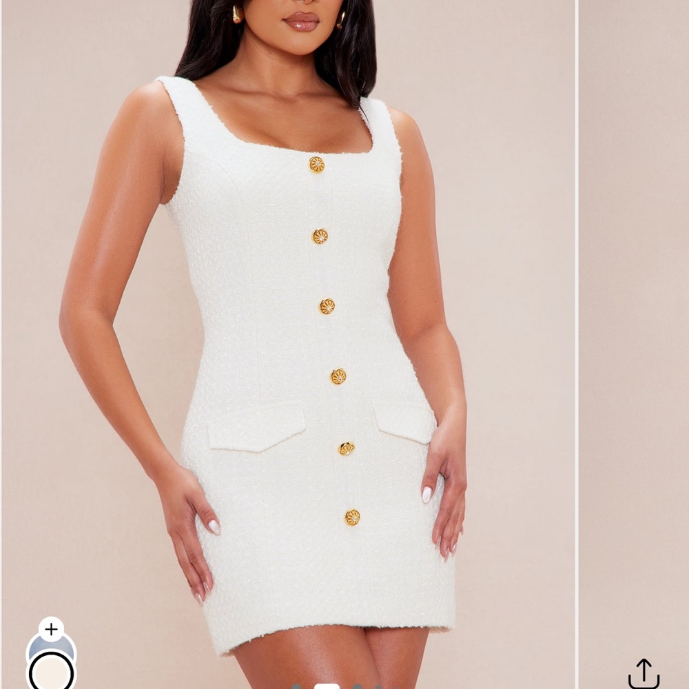 US8 cream white tweed tank top mini dress